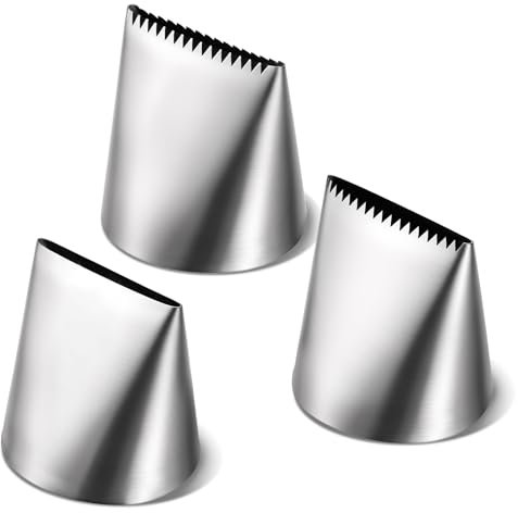 Ptwola Set di 3 punte per tubazioni grandi, kit di tubazioni per glassatura in acciaio inox, ugelli per glassa per torte, strumenti per decorazione, sacchetti da pasticceria argentati, accessori per