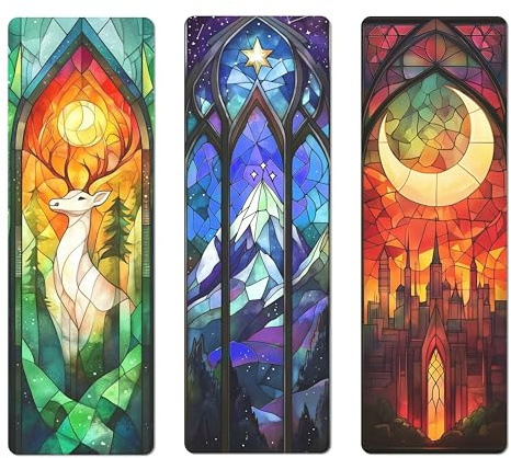 TwoDays Fantasy Stained Glass Art Transparent PVC Bookmarks, Dark Romance Merch for Readers, Romantasy Inspired Bookish Gifts for Book Lovers Booktok, Book Accessories (Set of 3, 6'' x 2'')
