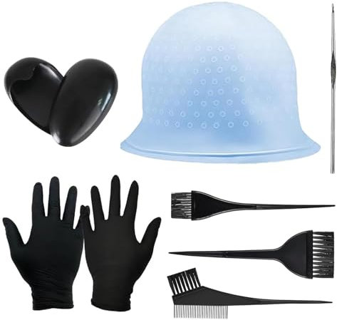 Yuaiosn 9 pezzi Cuffia Per Capelli Strumento Per Lo Styling, Cuffia Per Meches Con Ganci, Tappo Per Colorare I Capelli, Ciotola per capelli riutilizzabile, spazzole, pettine, guanti, paraorecchie
