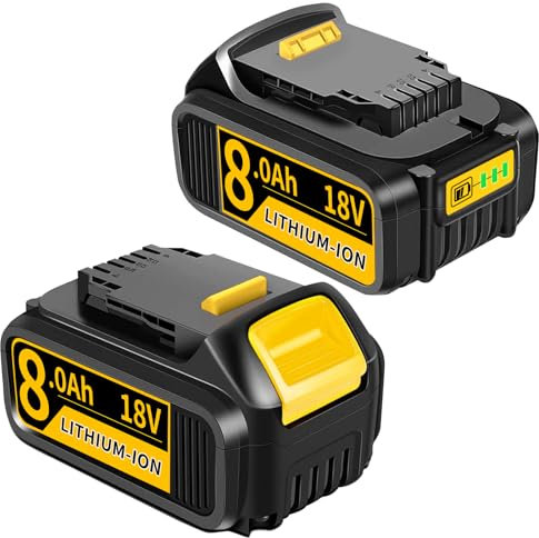 2 Pack 8.0Ah 18V/20V Replacement for Dewalt 18V Battery Compatible with Dewalt Battery DCB184 DCB200 DCB200-2 DCB201 DCB201-2 with LED Indicator Rechargeble (02)