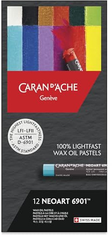 CARAN D'ACHE Neopastel set 12 färger, oljepasteller i metallfodral, konstnär pastellkritor, Swiss Made
