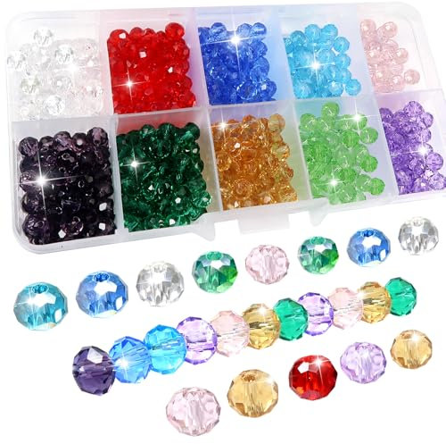 TOAOB 300 Piezas Cuentas de Vidrio 6 mm Polifacético de Cristal Facetado Checas 10 Colores Transparentes Redondas Granos de Cristal para Hacer Bisuteria y Manualidades Collares Pulseras Accesorios