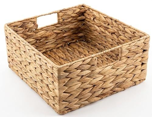 Cesto portaoggetti sostenibile in giacinto d'acqua naturale, intrecciato a mano, compatibile con scaffali Kallax (mezzo scomparto), 30 x 34 x 15 cm