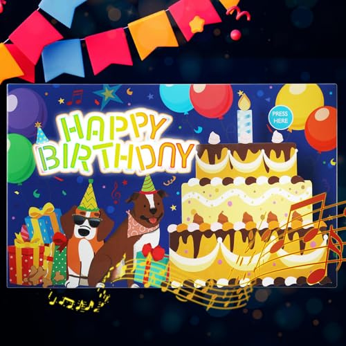 Cartes d'anniversaire avec un chien mignon qui aboie une chanson et des lumières, appuyez sur le bouton pour un son surprise, carte d'anniversaire pop-up amusante pour les amoureux des chiens, hommes