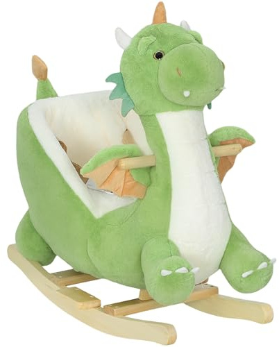 AIYAPLAY Dondolo Dinosauro Altalena Interattivo Animale Soffice Imbottitura Morbida Telaio In Legno Cintura Di Sicurezza Bambino 1,5-3 Anni Max 25kg Verde