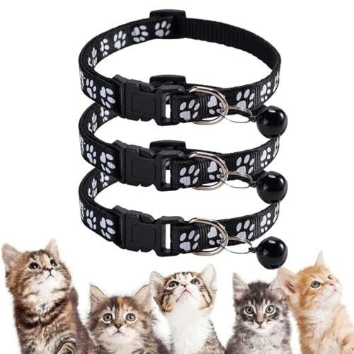 3 Stück Katzenhalsband, Halsband katze, Katzen Halsbänder, Reflektierende Kätzchenhalsbänder mit Glöckchen, Katzen- Und Hundehalsbänder, Verstellbar Kitten Halsband, Personalisiert Haustierzubehör