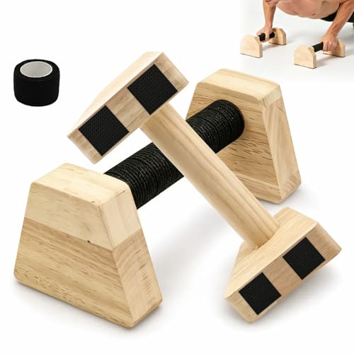 2 Piezas Push up Bar, Soporte para Flexiones Antideslizante, Paralelas de Madera con Mango Ergonómico para Entrenamiento de Fuerza y Calistenia