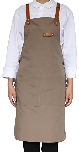 NEOVIVA Schweißerschürze mit Werkzeugtaschen, Flammhemmende und Hitzebeständig Arbeitsschürze mit Verstellbar Cross Back Gurte Schutzkleidung，Khaki