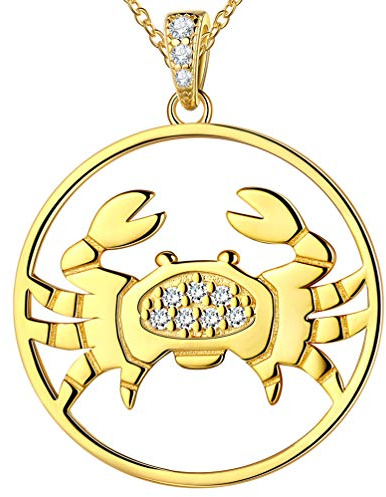 FP0093X Collier avec pendentif signe astrologique du zodiaque Cancer en argent sterling 925 Collier constellation Collier étoile Céleste Bijoux Cadeaux pour femmes filles FP0093X, Cristal