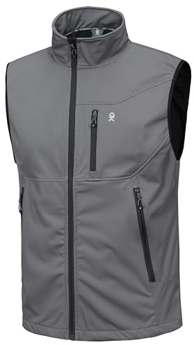 Little Donkey Andy Men's Lightweight Softshell Vest Windproof Sleeveless Jacket for Travel Hiking Running Golf Gray L