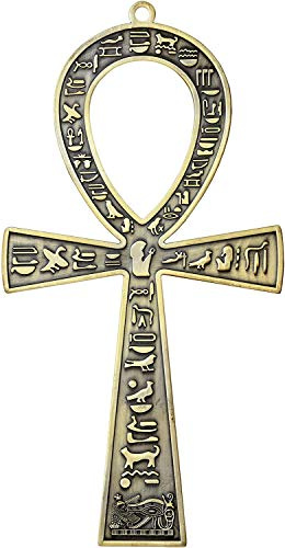 NileCart Cruz egipcia ANKH de metal grande de 7 pulgadas. Hecho en Egipto con un antiguo símbolo jeroglífico egipcio en ambos lados (tono latón antiguo)