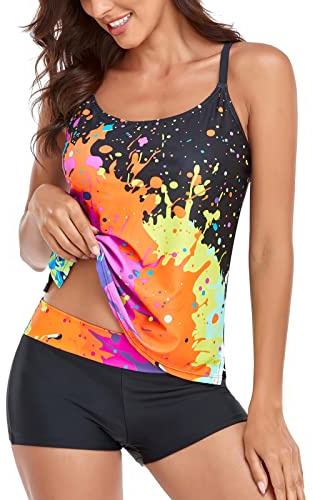 Sixyotie Baddräkt för kvinnor, 2 delar, Shorty, rygglös tankini med remmar, plusstorlek, push up, randig, vadderad bikini