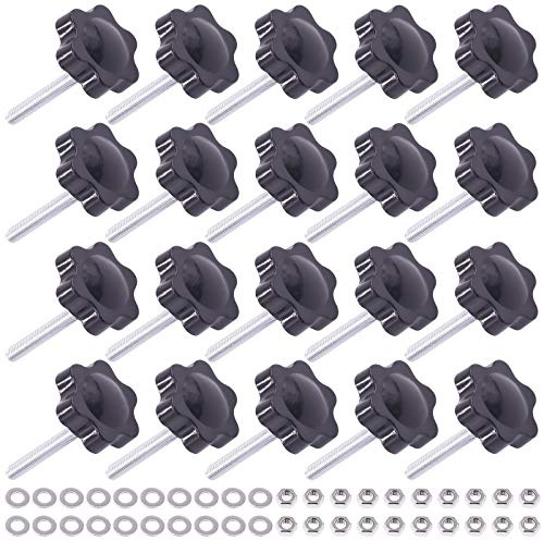 Mardatt Set di 20 pomelli a stella M4 x 30 mm con filettatura maschio a vite, manopola di serraggio manuale, parti di ricambio per rimozione rapida, con dadi esagonali in acciaio inossidabile 304 e