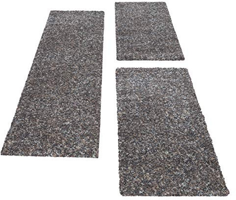 Carpettex Bettumrandung Schlafzimmer 3teilig Shaggy Teppich Hochflor Läuferset Einfarbig Taupe Meliert Bettset:2 mal 80x150 + 1 mal 80x250 - Bettvorleger Schlafzimmer Weich Bettumrandung Teppich Set
