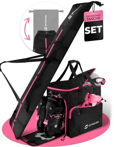 STYNGARD Snowboardtasche Set mit Stiefeltasche [140cm bis 190cm] - Boardbag Snowboard mit Polsterung im Bindungsbereich - Snowboardtasche Modell Calgary (Schwarz-Pink)