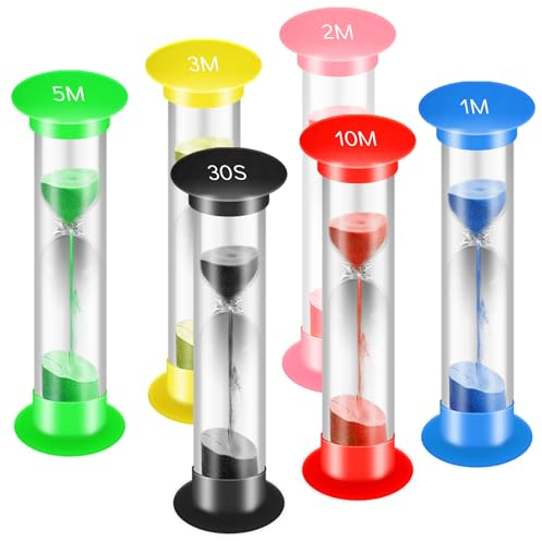 Lot de 6 Sablier Colore, Sablier Minuterie Sablier Ensemble, Sabliers Minuterie de Cuisine Minuteur à thé 30sec /1min / 2mins / 3mins / 5mins / 10mins, pour Cuisine, Exercice