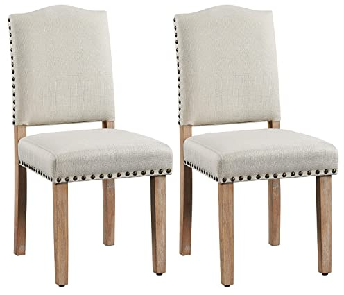 Yaheetech Dining Chairs Set of 2 Modern Kitchen Dining Room Chairs with Nailhead Trim and Upholstered Seat for Home, Kitchen, Beige