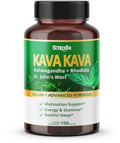 Sotalix Kava Kava Supplement with Ashwagandha Rhodiola St. John's Wort for Mood, Energy & Calming Support (150 Count (Pack of 1))
