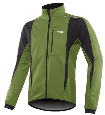 ARSUXEO Giacca Ciclismo Uomo Invernale Softshell Giubbino Mtb Giacca Antivento Bici da Corsa Giacca 15K Verde militare M