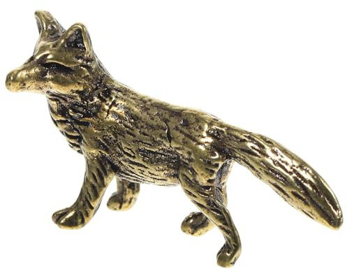 SEWACC Brass Fox Mini Fox Figurine Tiny Brass Animal Figure Small Metal Statue Ornament