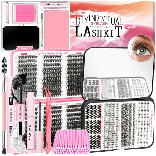 QUKLOGEN Kit d'extension de Cils 782 D Curl Faux Cils avec Cils Inférieurs,Lash Bond and Seal,Dissolvant de Cils,Réutilisable Brosse Cils,Lash Pinces,Une Fois Brosse Mini Applicateu