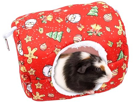 Cama Navideña para Cobayas,Cama de Hámster,Cama para Animales Pequeños,Lecho Cálidas para Conejos,Acogedora Casa de Invierno para Mascotas,Jaula Escondite para Hámsteres Hurones Rata Erizo Chinchillas
