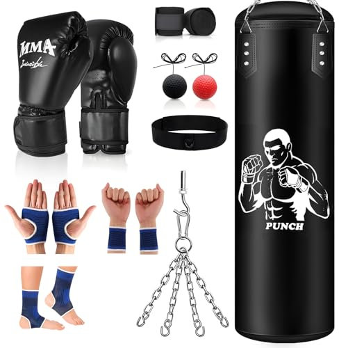Saco de boxeo colgante para saco de boxeo sin relleno de pera de boxeo Muay Thai, juego con guantes de boxeo, cadena, ganchos de techo para adultos, jóvenes, niños, kickboxing, muay tailandés, karate