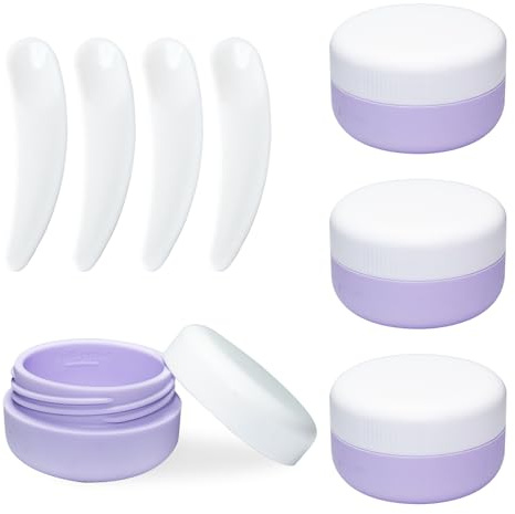 4 barattoli, contenitori da 30 ml, in silicone, da riempire e 4 mini spatole, contenitori per cosmetici da viaggio, accessori da viaggio (viola chiaro)