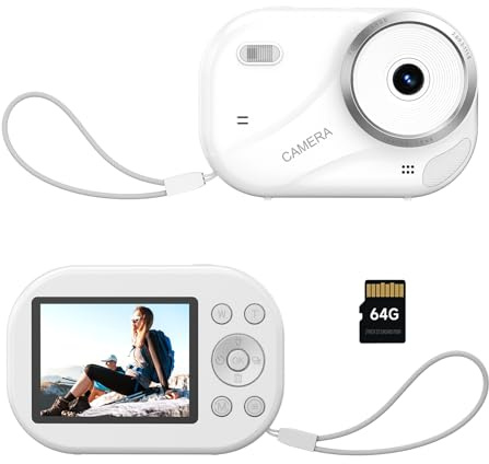 Digital Camera- 2K Autofocus Compact Camera with 2.4 Screen, Portable Mini Small Photo Camera with 64GB TF Card for Photography, 16X Zoom Vlogging Selfie Camera for Kids & Beginners& Teens (White)