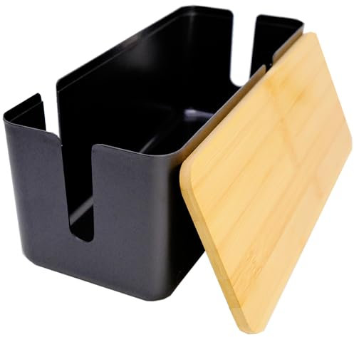 JJQHYC Boîte de Rangement de câbles avec Couvercle en Bambou pour Ranger Les câbles et Les Prises (Noir)