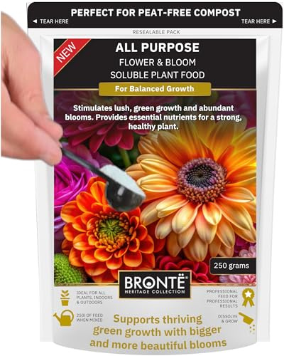 Bronte Heritage All Purpose Flower Soluble Plant Food - Nutrient Rich & Fast Acting Flower Fertiliser with Balanced NPK Formula. Promotes Healthier Growth & Bigger Blooms. Made in the UK, 250L Feed