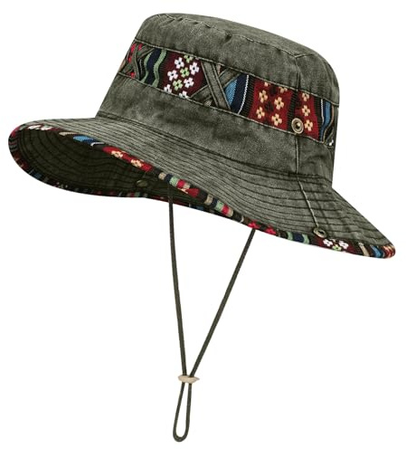 AYPOW Unisex UPF 50+ Summer Bucket Hat, Boonie Hat Adjustable Washed Vintage Denim Hat, Breathable Packable cowboy Cotton Outdoor Sun Hat, Hiking Beach Sports Holiday Safari Hat for Men and Women