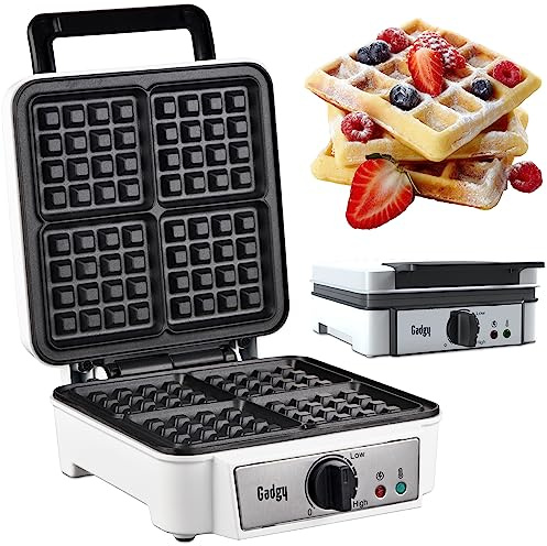 Gadgy Mini Belgian Waffle Maker – Make 4 Crispy Homemade Waffles in Minutes | 1200W Waffle Iron with Adjustable Temperature & Non-Stick Plates