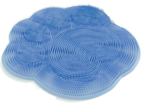 Vilgftyiet Tapis de douche en silicone avec ventouses, masseur de pieds mural et nettoyant avec 500 poils doux pour salle de bain Bleu