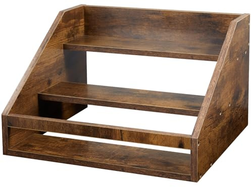 ZMZKKLL Liquor Bottle Display Shelf, Rustic Wood Coffee Syrup Rack Organizer, 3-Tier Countertop Liquor Wine Rack for Home Bar, Retro Bar Shelf Stand for Whiskey, Spirits