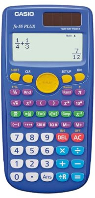 Casio fx-55 Plus Calculadora Científica para Primaria, Pantalla Grande, Funciones por Colores, Dos Fuentes de Energía