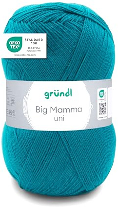 Gründl Laine Big Mamma uni - Laine XXL à tricoter - Fil à tricoter - Doux et agréable pour la peau - 100% acrylique - 1 pelote 400 g / 1040 m - Taille d’aiguille 3,5-4,5 -Émeraude