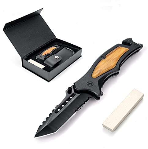 GVDV Couteau de Poche Multifonction 6 en 1- Couteau Pliant de Survie pour Randonées, Camping, Couteau Pliable avec Brise-Verre, Coupe-Ceinture, Ouvre-Bouteille, Coffret pour Homme