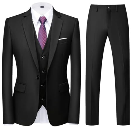 KUDORO Costume Homme 3 pièces Slim Fit à Un Bouton Blazer Pantalon Gilet | Smoking Men Suits 3 Piece pour Mariage Business Fête Confort Elégant
