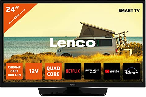 Lenco LED-2463BK - Smart TV Android da 24 pollici con adattatore per auto da 12 V, nero