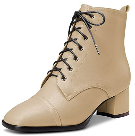 Saekcted Femmes Bloc Chunky Bas Kitten Talon Heel Carré Bout Bottines Lacets Fermeture à Glissière Bottes Or 43 EU