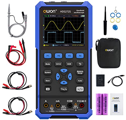 OWON HDS272S Oscilloscopio 3 in 1,70 MHz larghezza di banda USB tipo C con display LCD da 3,5 pollici,20000 conteggi multimetro digitale,oscilloscopio digitale a 2 canali,generatore a 1 canali