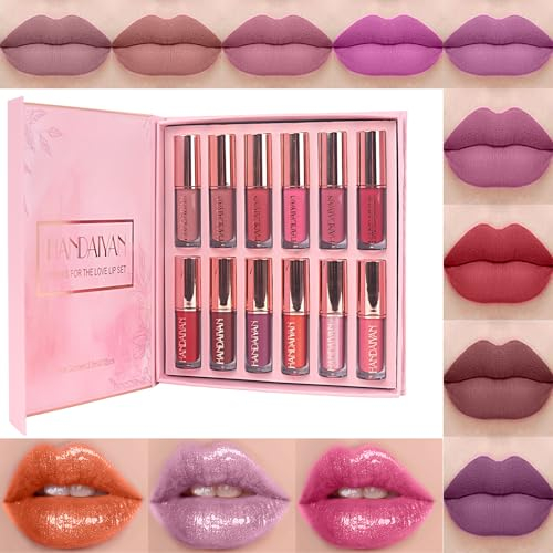 14 couleurs set de gloss, set cadeau de rouge à lèvres mat perle, brillant à lèvres antiadhésif Lip Oil Liquid Lipstick