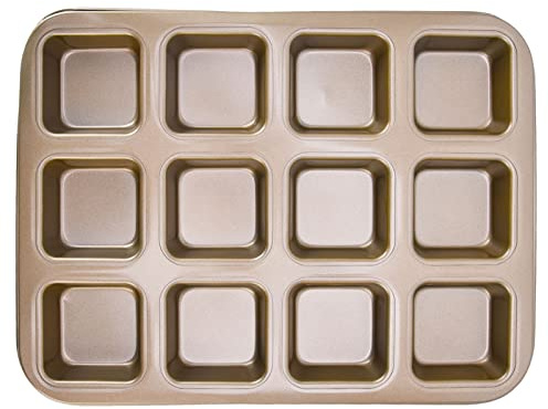 Fdit Mini Teglie da Forno 12 cavità Brownie Teglia da Forno Muffin in Acciaio Al Carbonio Bakeware Cupcake Pane Divisore Stampo per Pagnotta Al Forno (Teglia quadrata extra spessa 12 anche dorata)