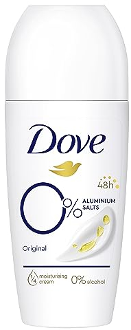 Dove Deodorant Roll-On Original 0% Deo ohne Aluminiumsalze mit 1/4 Pflegecreme und 48 Stunden Schutz 6x 50 ml