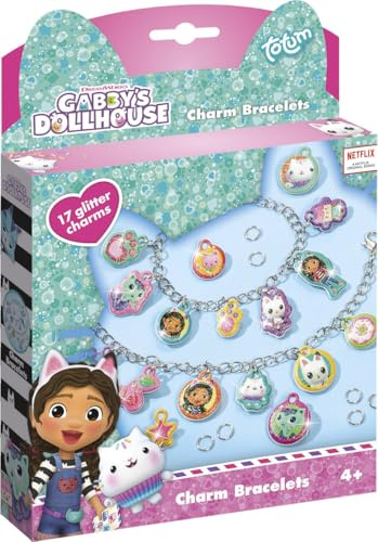 TM ESSENTIALS Gabby's Puffy Bracelet à breloques pour enfants, autocollants à paillettes, bracelet pour bricolage pour filles et garçons, couleurs : violet, rose, turquoise, jaune