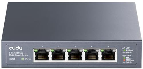 Cudy Commutateur Ethernet Multi-Gigabit à 5 Ports, RJ45 2,5 Gbit/s, Détection De Boucle, Économie D'énergie 802.3az, Support De Bureau Ou Mural, HS105