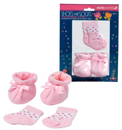 Dolls World from John Adams | Doll Shoes and Socks Set | 1 Pair Fabric Shoes & 1 Pair Socks for Dolls Up to 46cm (18) | Doll Clothes Accessories for Toddlers 18 Months+