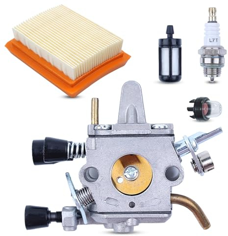 Mtanlo Förgasare kit för Stihl FS120 FS200, FS250, FS300, FS350, gräsklippare, FS120-förgasare med luftfilter + L7T/BPMR7A tändstift + bensinfilter + primingpäron