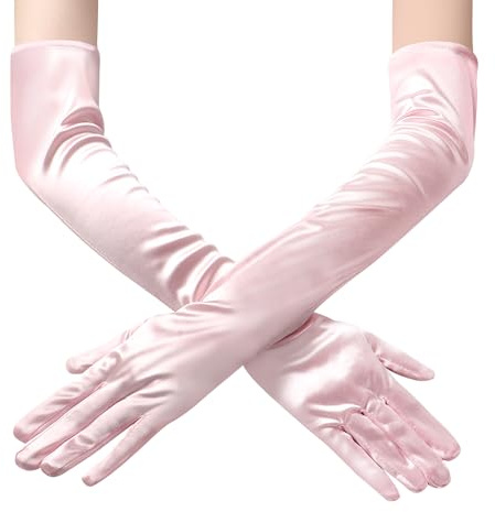 JUNART Longs gants en satin, gants élégants longueur coude pour fête d'opéra, mariage, robe de soirée, costume de carnaval, danse, rose, 1PCS